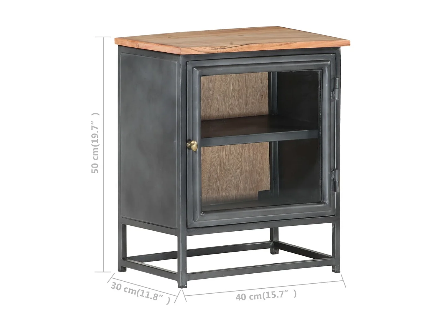 Nachttisch Grau Nachtschrank 40x30x50 cm Massivholz Akazie -RN92167