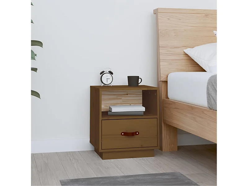 Nachttisch Nachtschrank Honigbraun 40x34x45 cm Massivholz Kiefer -RN91698
