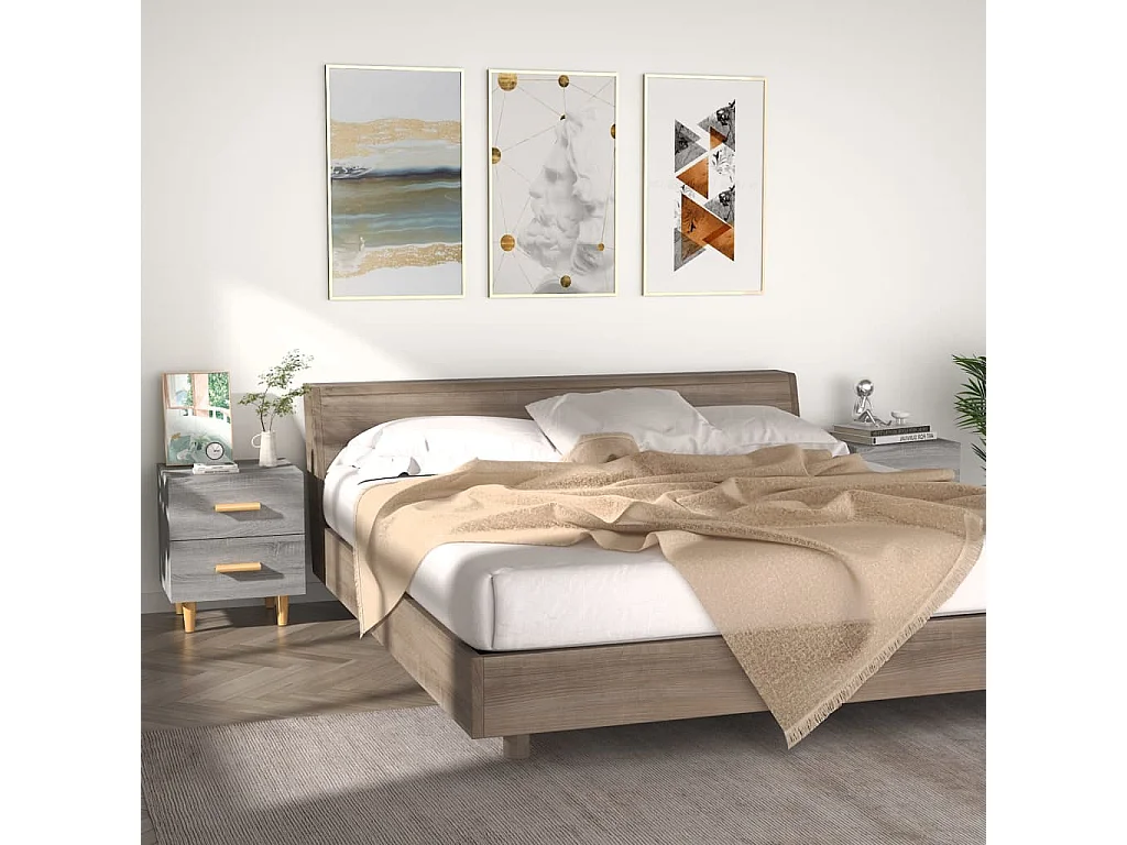 2er-Set Nachttische Nachtschrank Grau Sonoma 40x35x47,5 cm -RN49941