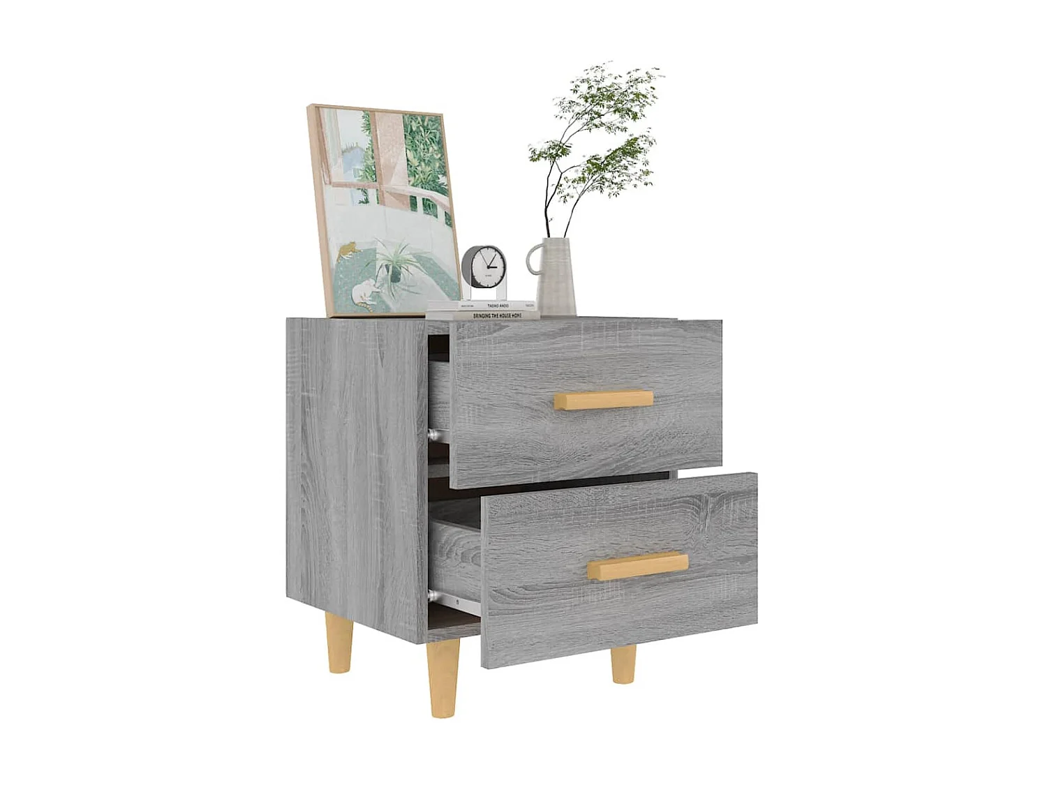 2er-Set Nachttische Nachtschrank Grau Sonoma 40x35x47,5 cm -RN49941