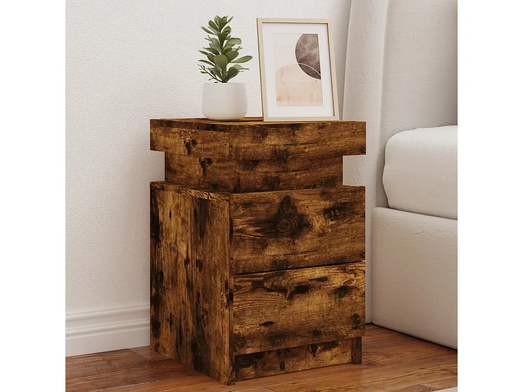 2er-Set Nachttische Nachtschrank mit LED-Leuchten Räuchereiche 35x39x55 cm -RN65944