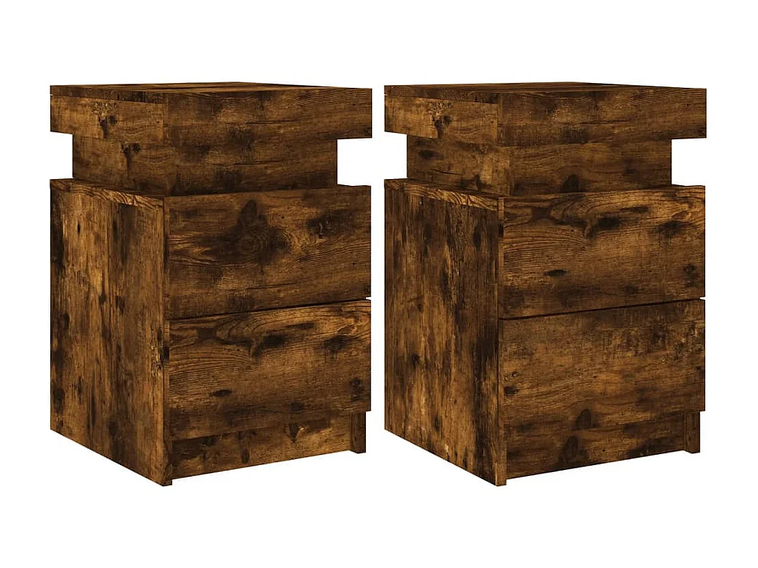 2er-Set Nachttische Nachtschrank mit LED-Leuchten Räuchereiche 35x39x55 cm -RN65944