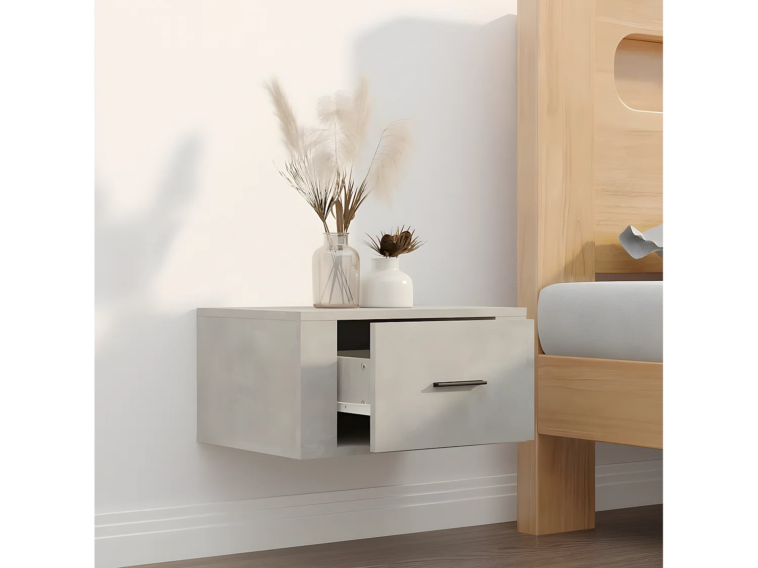 Wand-Nachttisch Betongrau Nachtschrank 50x36x25 cm -RN88921