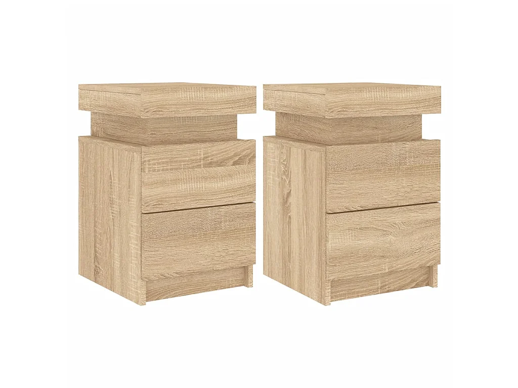 2er-Set Nachttische Nachtschrank mit LED-Leuchten Sonoma Eiche 35x39x55 cm -RN74306