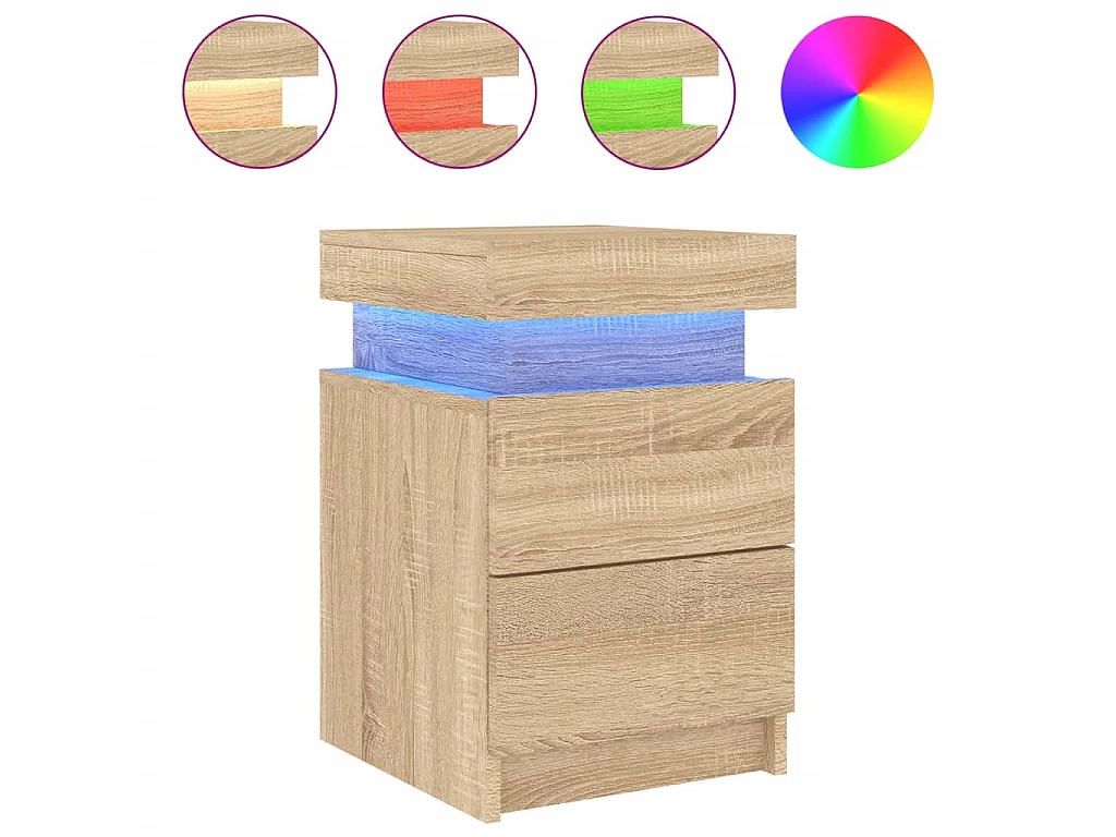 2er-Set Nachttische Nachtschrank mit LED-Leuchten Sonoma Eiche 35x39x55 cm -RN74306