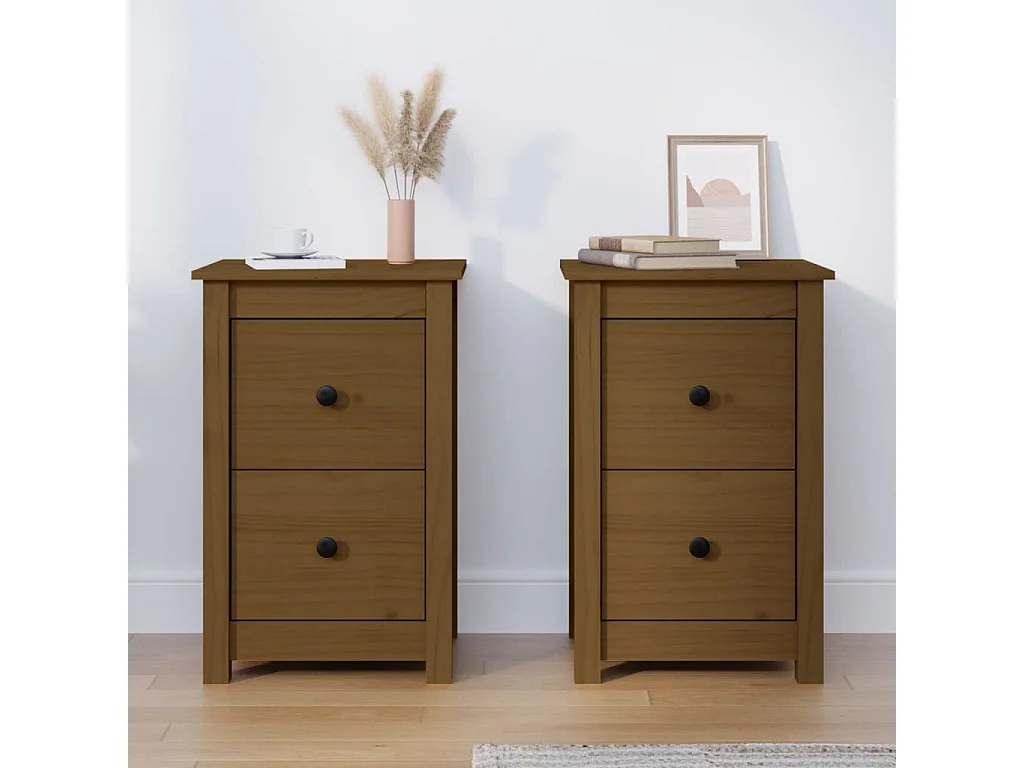 2er-Set Nachttische Nachtschrank Honigbraun 40x35x61,5 cm Massivholz Kiefer -RN94365