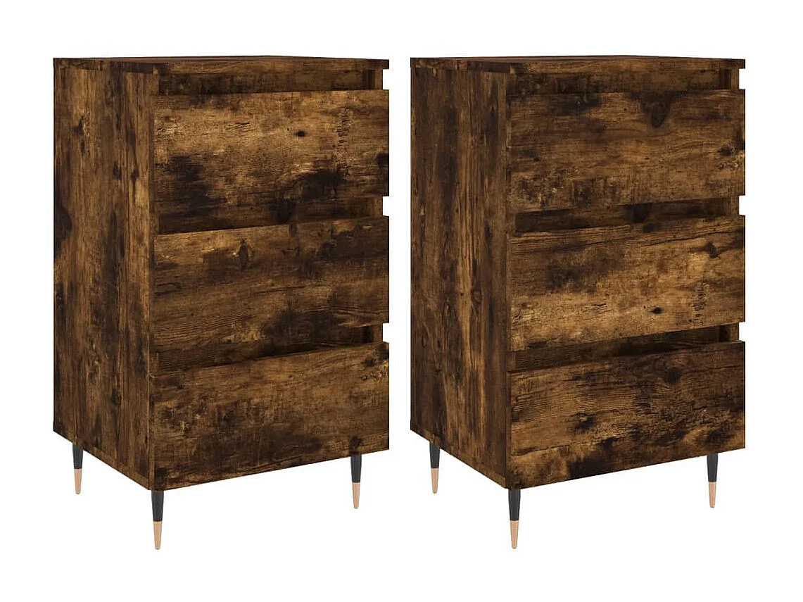 2er-Set Nachttische Nachtschrank Räuchereiche 40x35x69 cm Holzwerkstoff -RN83179