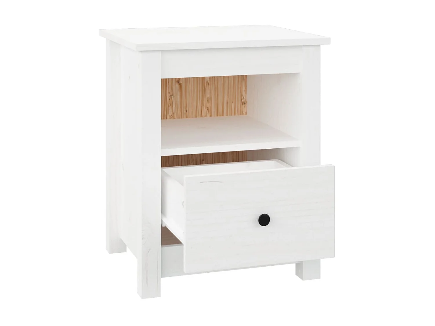 Nachttisch Nachtschrank Weiß 40x35x49 cm Massivholz Kiefer -RN54143