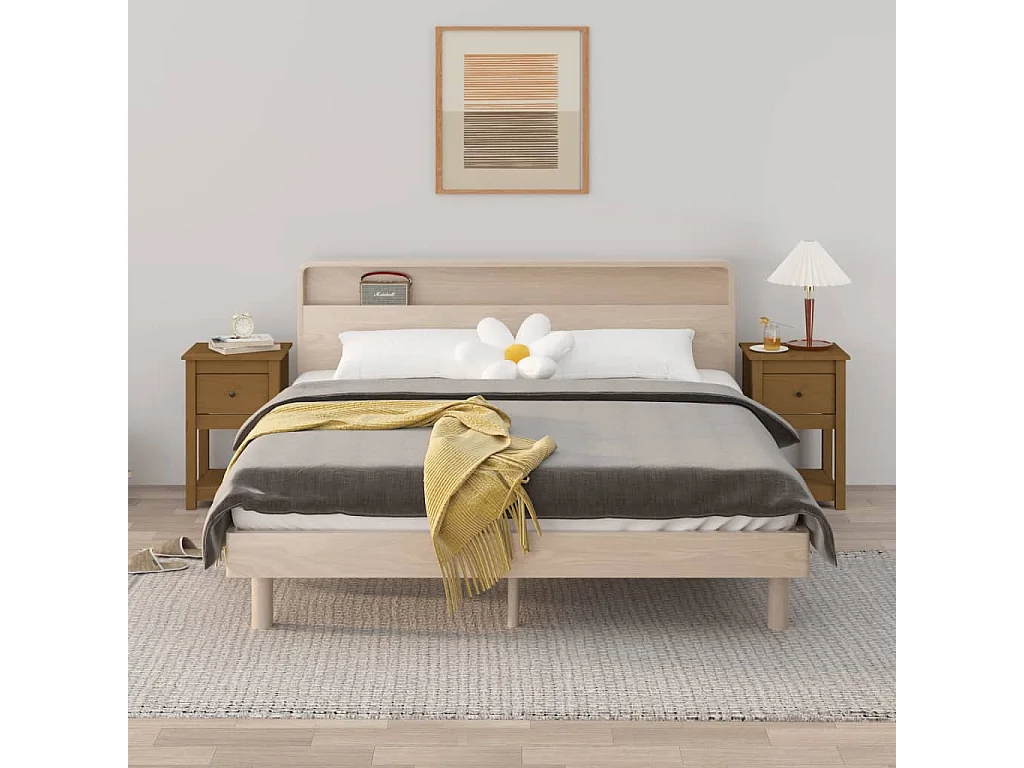 2er-Set Nachttische Nachtschrank Honigbraun 40x35x61,5 cm Massivholz Kiefer -RN49588