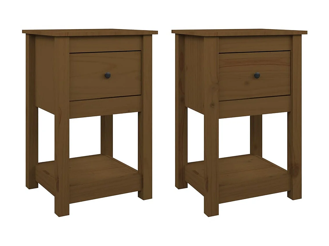 2er-Set Nachttische Nachtschrank Honigbraun 40x35x61,5 cm Massivholz Kiefer -RN49588
