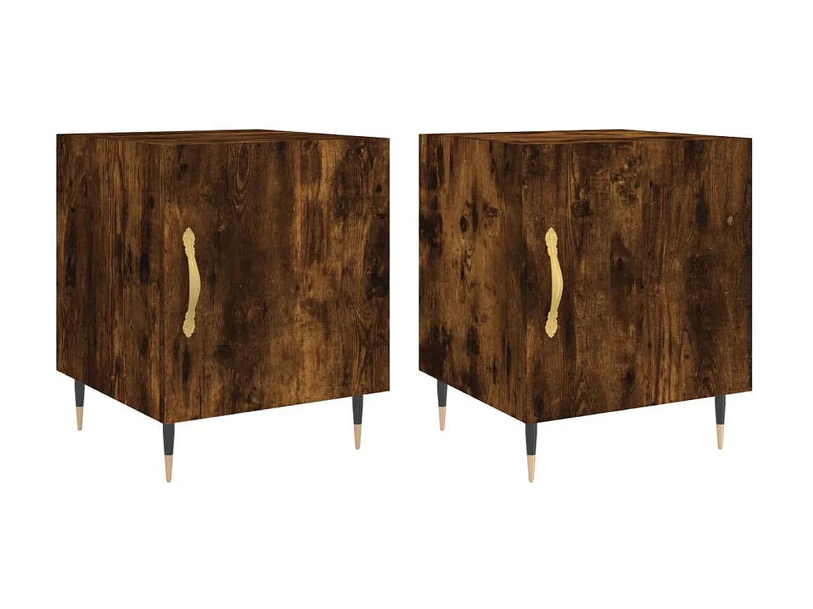 2er-Set Nachttische Nachtschrank Räuchereiche 40x40x50 cm Holzwerkstoff -RN74324