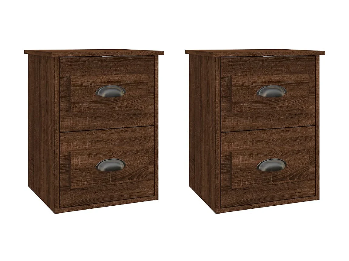 2er-Set Wand-Nachttische Nachtschrank Braun Eichen-Optik 41,5x36x53 cm -RN75410