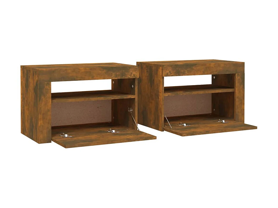 2er-Set Nachttische Nachtschrank mit LEDs Räuchereiche 60x35x40 cm -RN91455