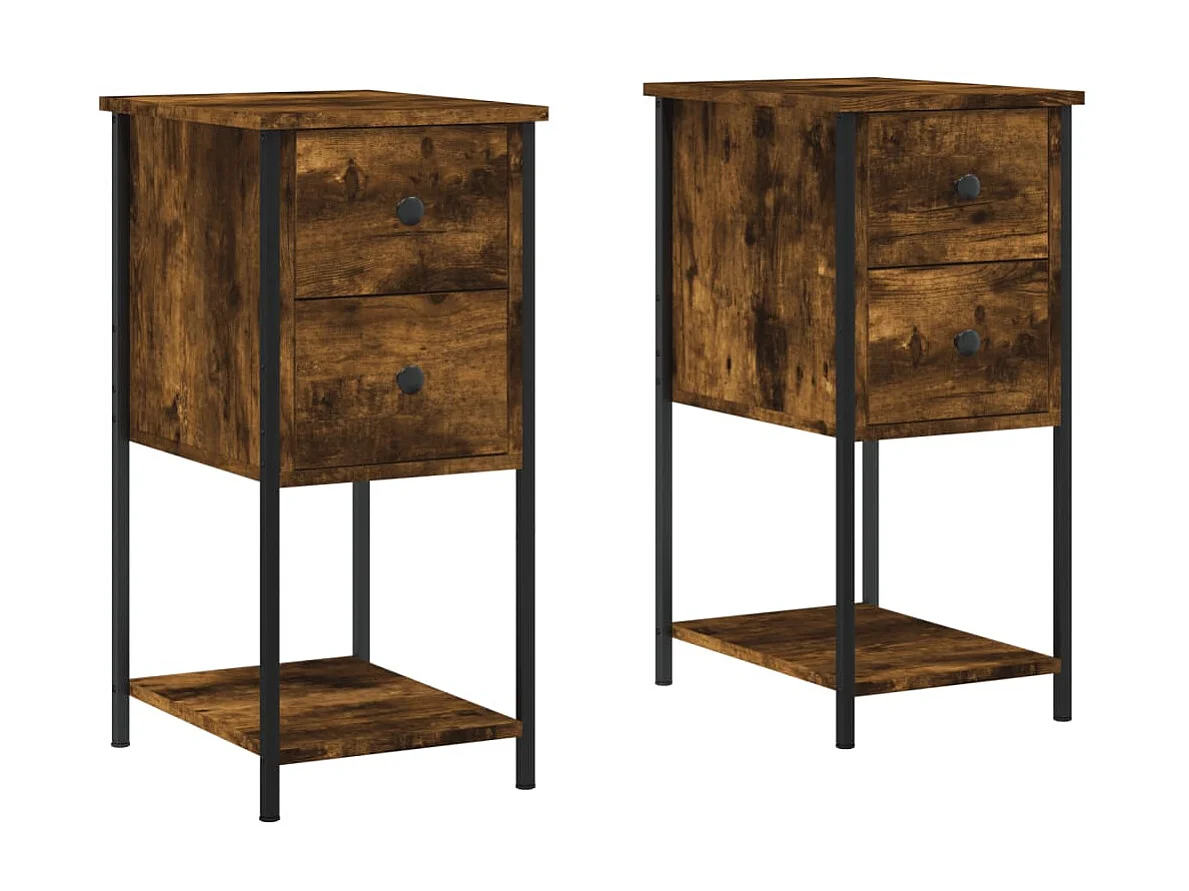 2er-Set Nachttische Nachtschrank Räuchereiche 32x42x70 cm Holzwerkstoff -RN59022
