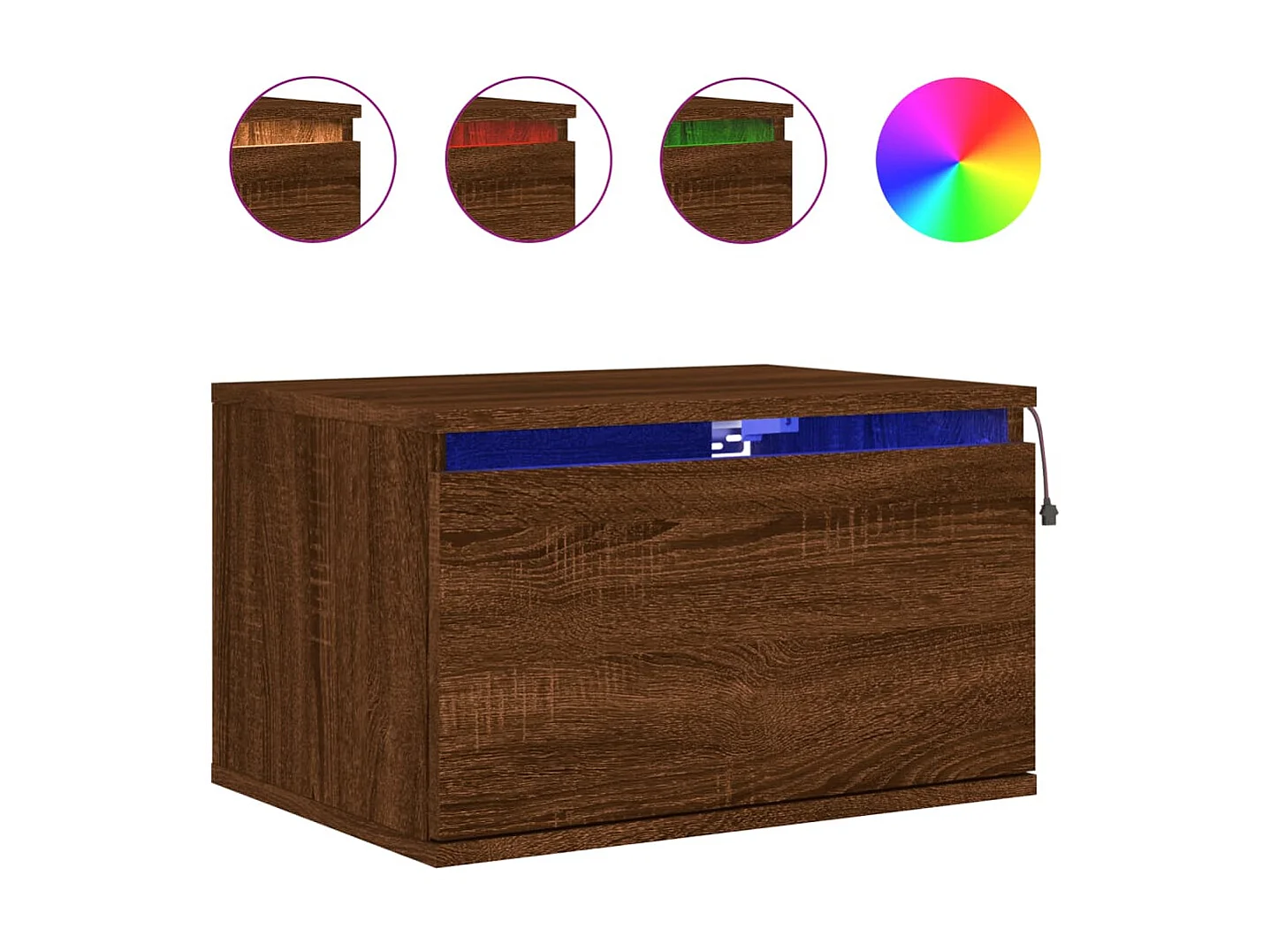 2er-Set Wand-Nachttische Nachtschrank mit LED-Leuchten Braun Eichen-Optik -RN88248