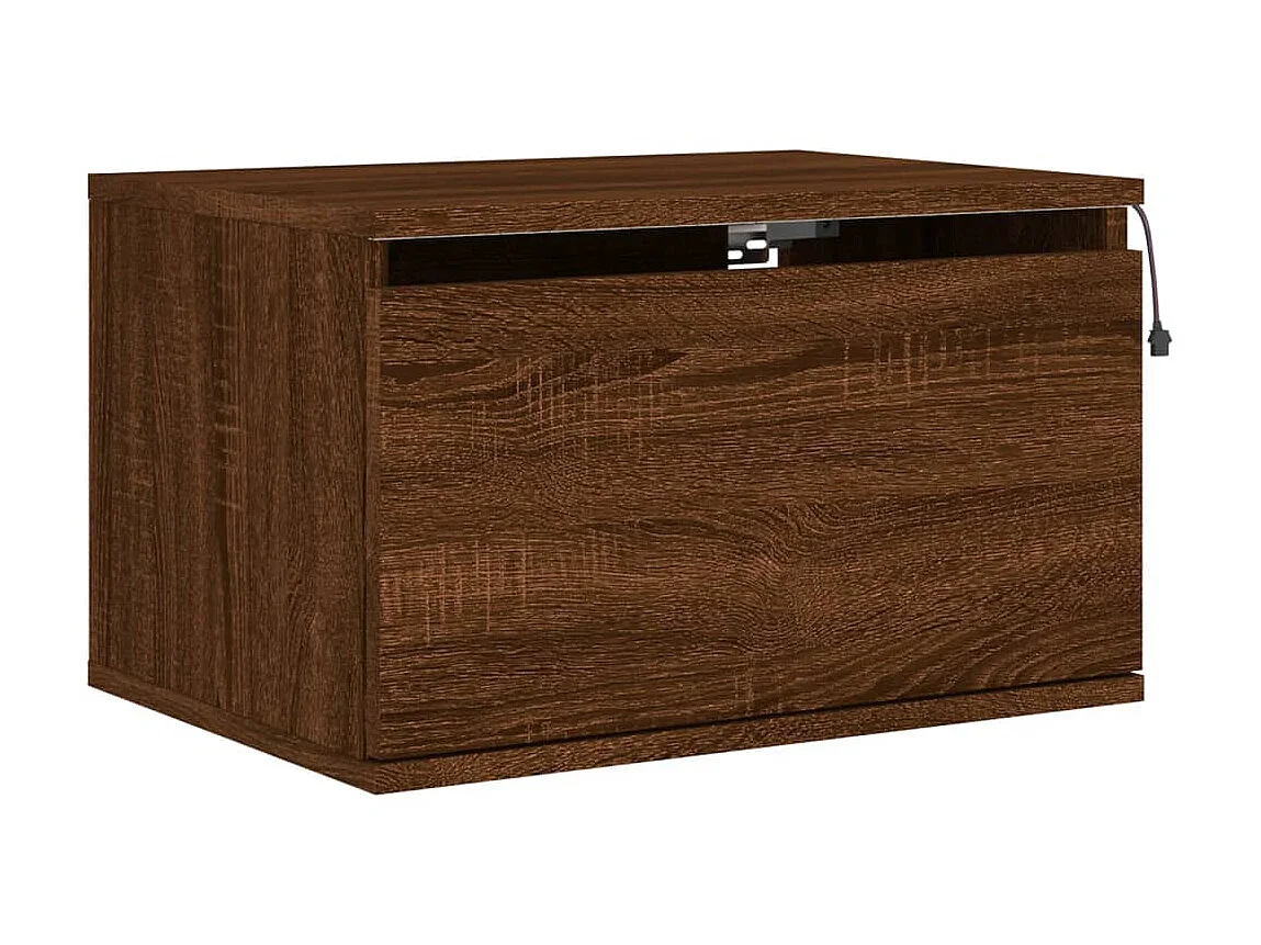 2er-Set Wand-Nachttische Nachtschrank mit LED-Leuchten Braun Eichen-Optik -RN88248