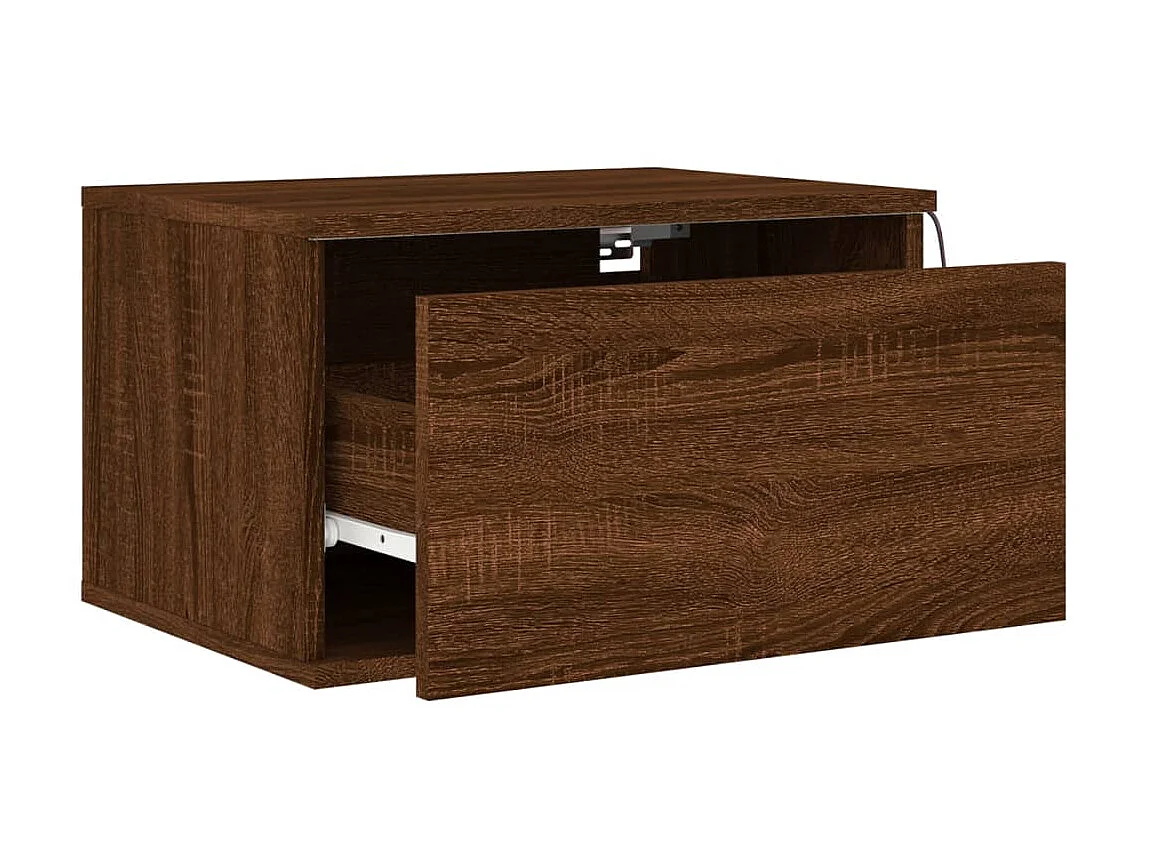 2er-Set Wand-Nachttische Nachtschrank mit LED-Leuchten Braun Eichen-Optik -RN88248