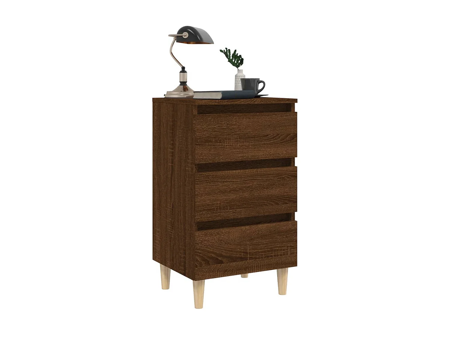 Nachttisch Nachtschrank mit Massivholz-Beinen Braun Eiche 40x35x69 cm -RN55620