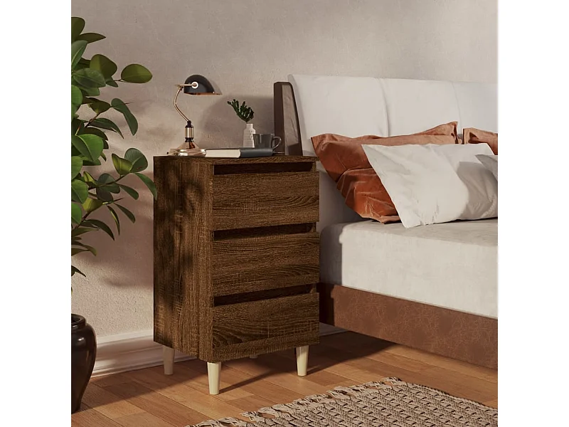 Nachttisch Nachtschrank mit Massivholz-Beinen Braun Eiche 40x35x69 cm -RN55620