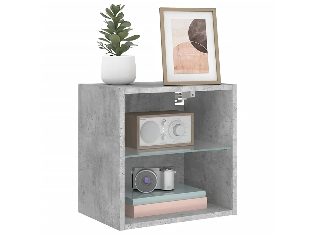 Wand-Nachttisch Nachtschrank mit LED-Leuchten Betongrau -RN86729