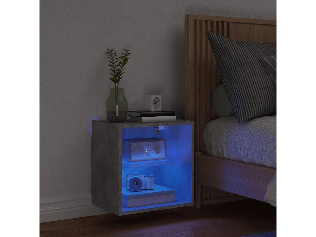 Wand-Nachttisch Nachtschrank mit LED-Leuchten Betongrau -RN86729