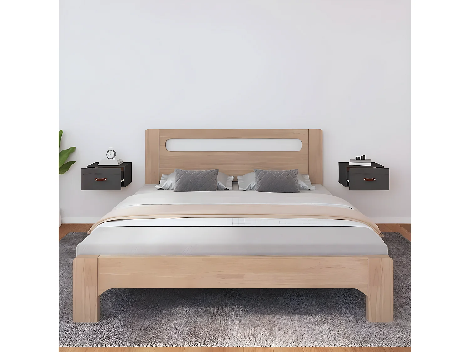 2er-Set Wand-Nachttische Nachtschrank Grau 40x29,5x22 cm -RN87863