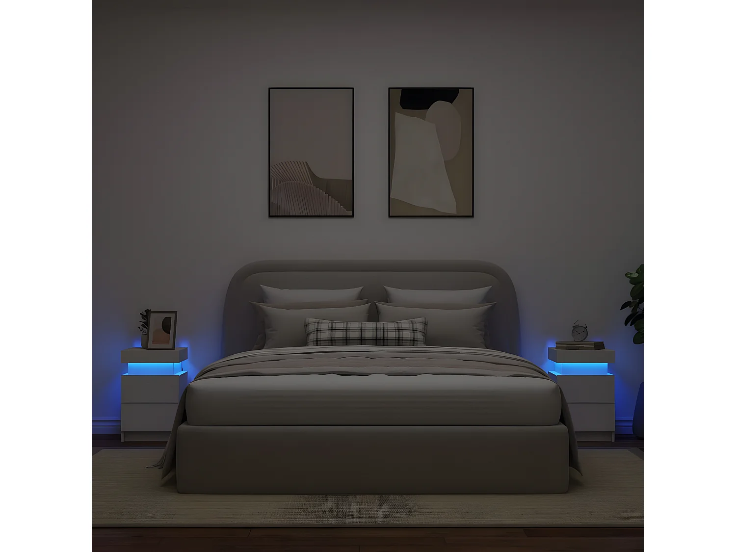 2er-Set Nachttische Nachtschrank mit LED-Leuchten Weiß 35x39x55 cm -RN17719