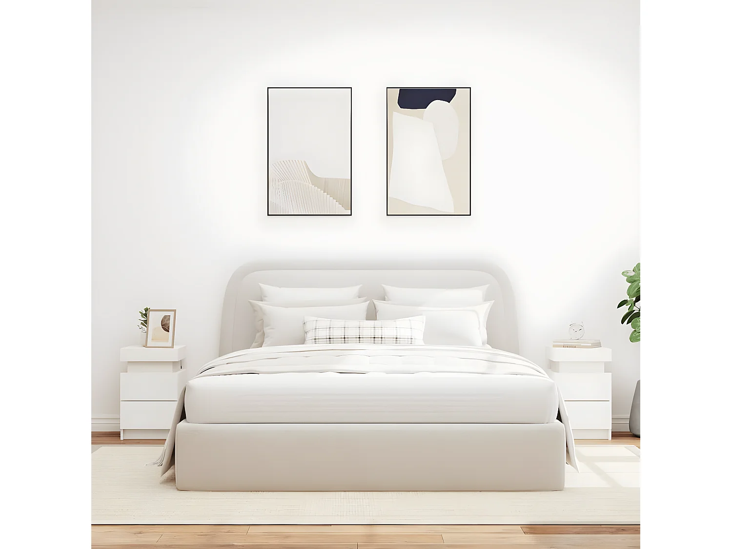 2er-Set Nachttische Nachtschrank mit LED-Leuchten Weiß 35x39x55 cm -RN17719