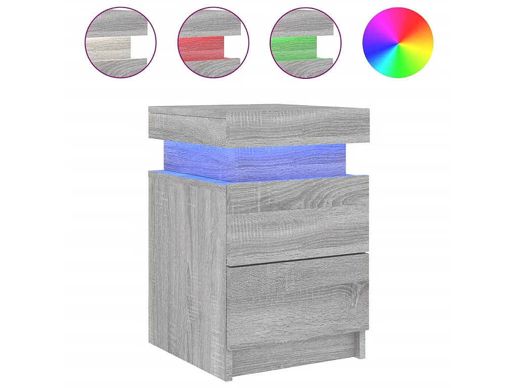 2er-Set Nachttische Nachtschrank mit LED-Leuchten Grau Sonoma 35x39x55 cm -RN63820