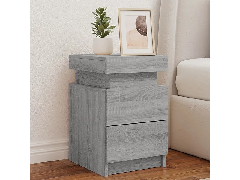 2er-Set Nachttische Nachtschrank mit LED-Leuchten Grau Sonoma 35x39x55 cm -RN63820