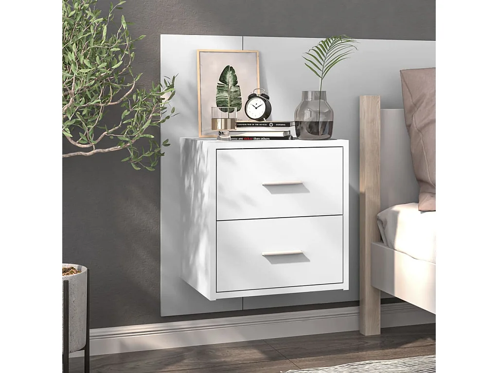 2er-Set Wand-Nachttische Nachtschrank Weiß -RN42140