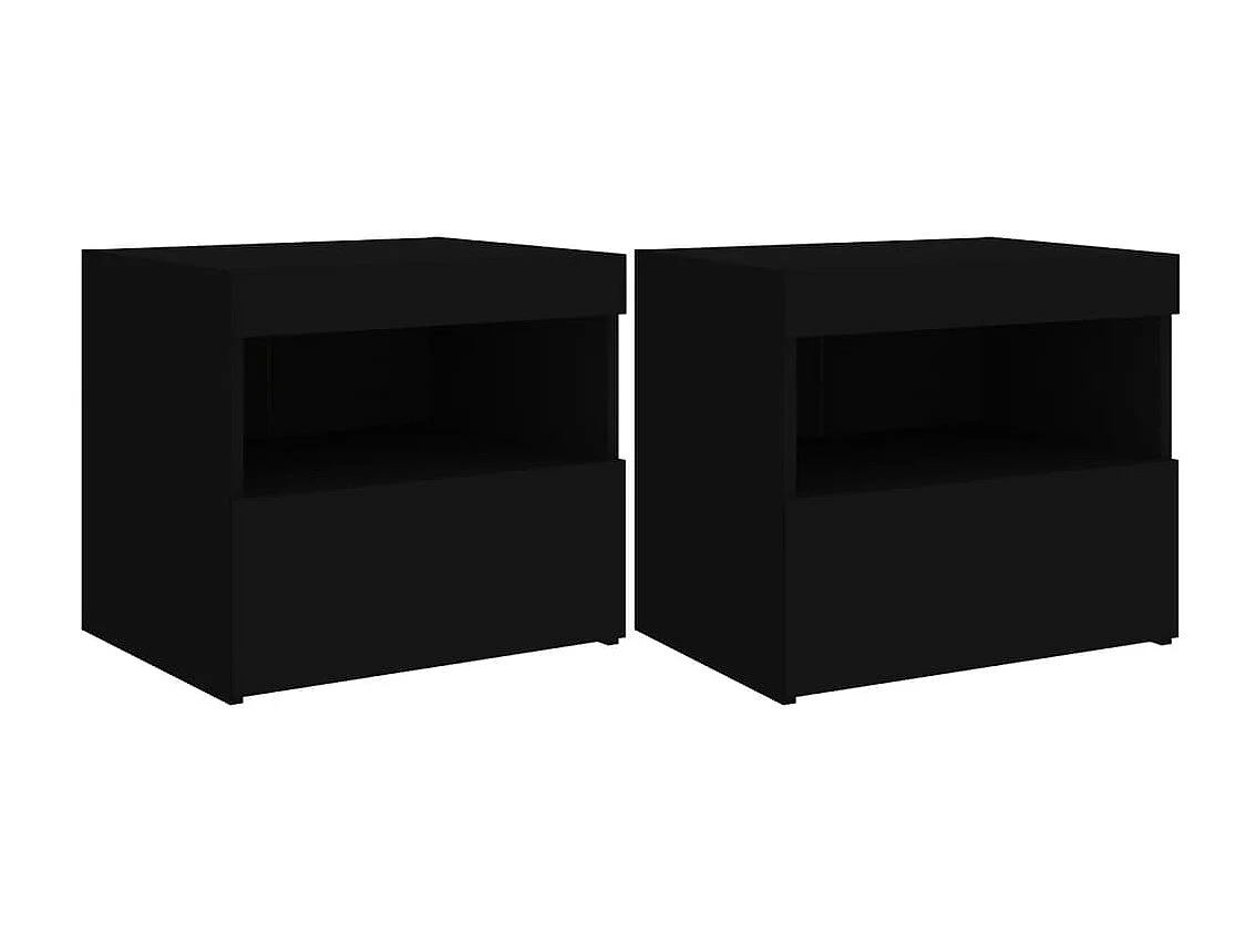 2er-Set Nachttische Nachtschrank mit LED-Leuchten Schwarz 50x40x45 cm -RN43793