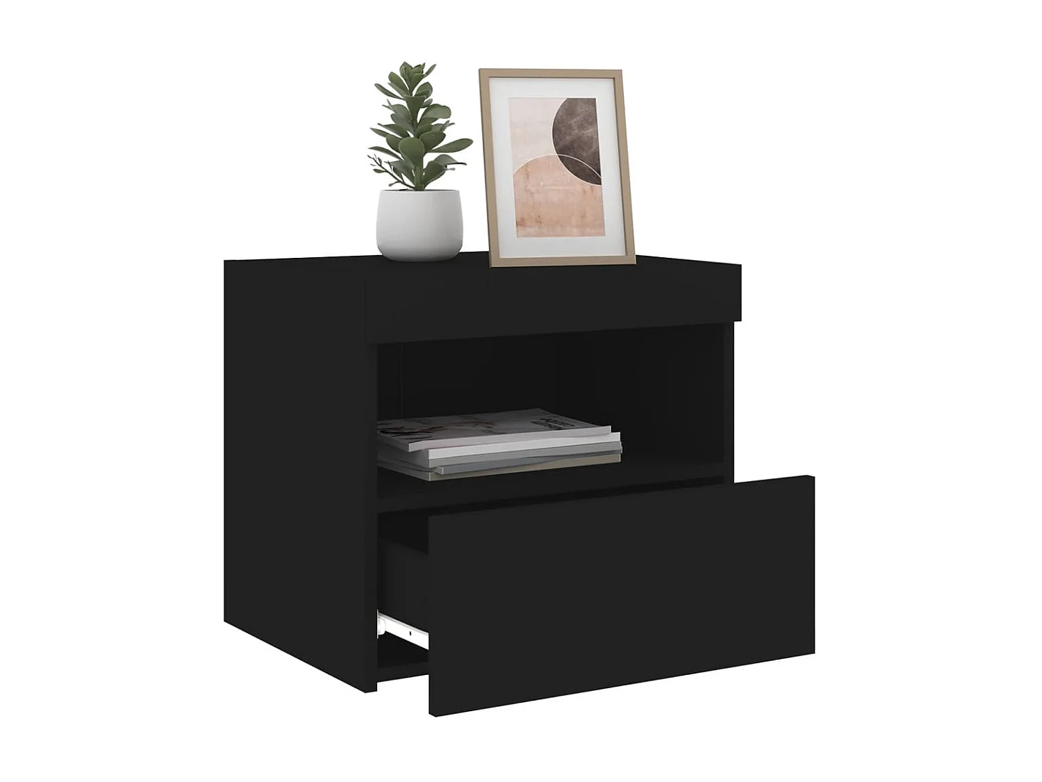 2er-Set Nachttische Nachtschrank mit LED-Leuchten Schwarz 50x40x45 cm -RN43793