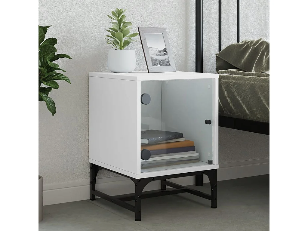 Nachttisch Nachtschrank mit Glastür Weiß 35x37x50 cm -RN46134