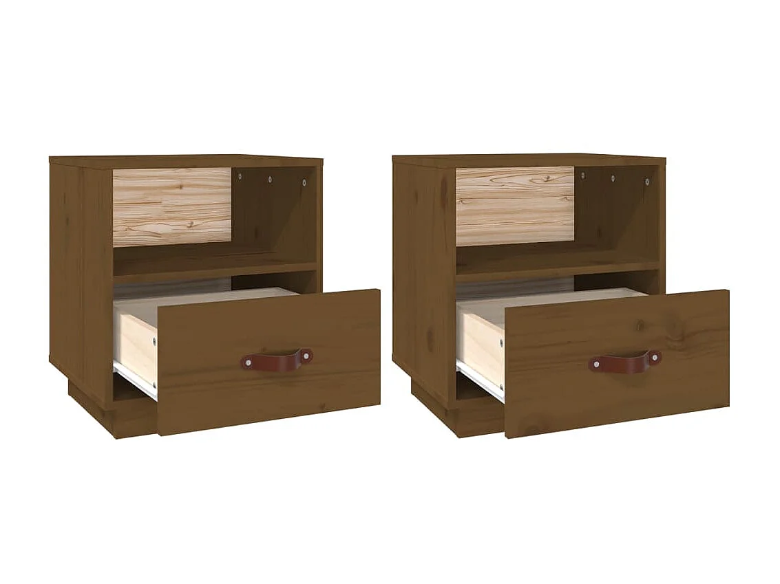 2er-Set Nachttische Nachtschrank Honigbraun 40x34x45 cm Massivholz Kiefer -RN56682