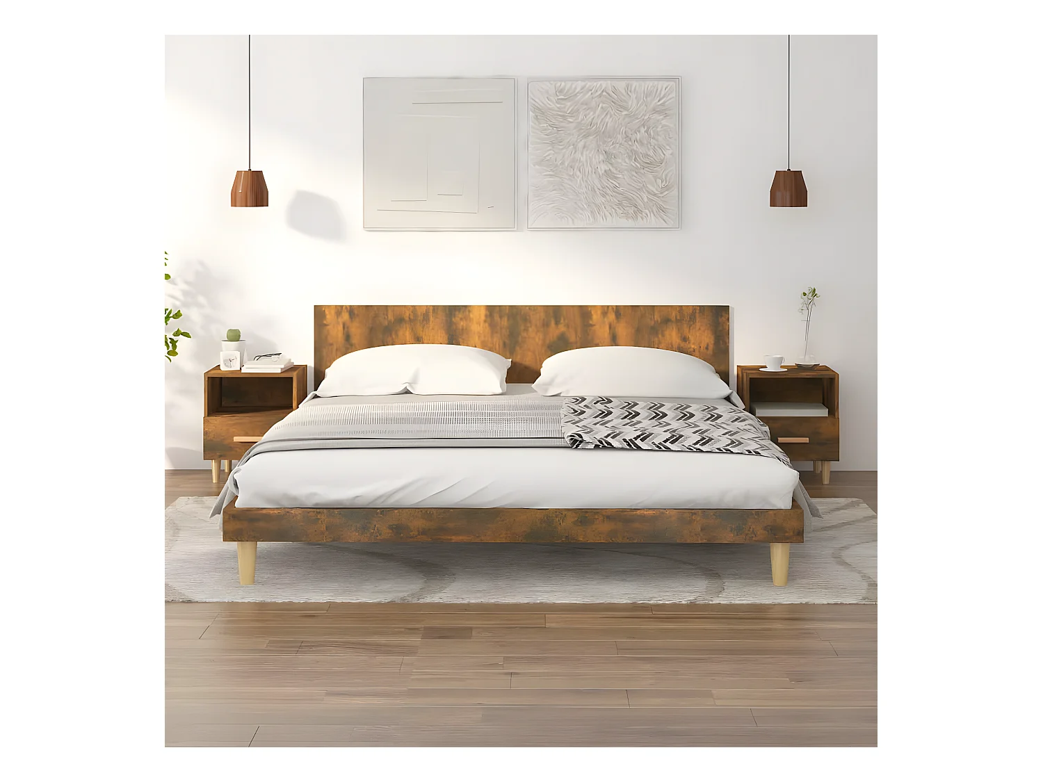 2er-Set Nachttische Nachtschrank Räuchereiche 40x35x47 cm -RN89275