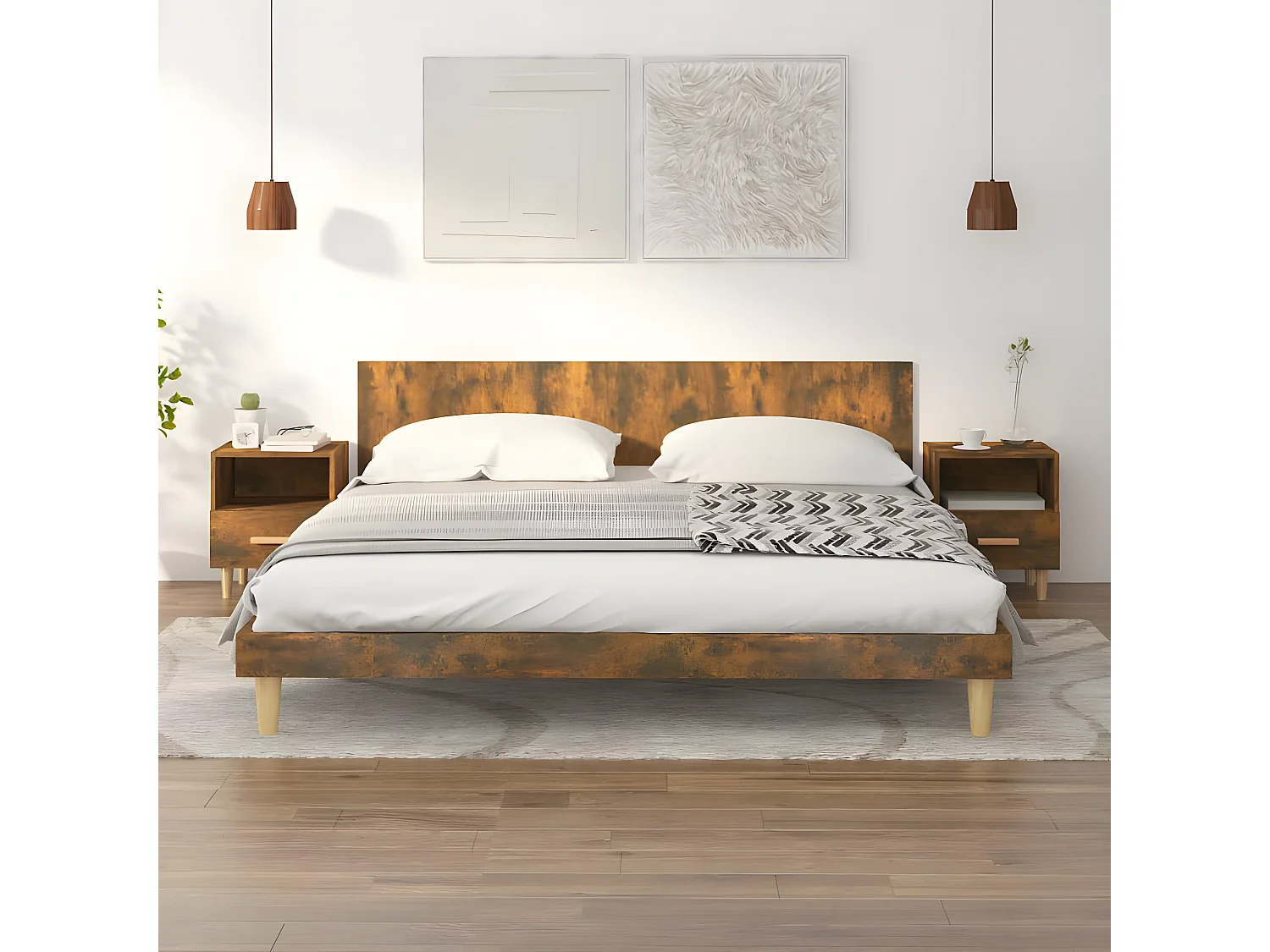 2er-Set Nachttische Nachtschrank Räuchereiche 40x35x47 cm -RN89275