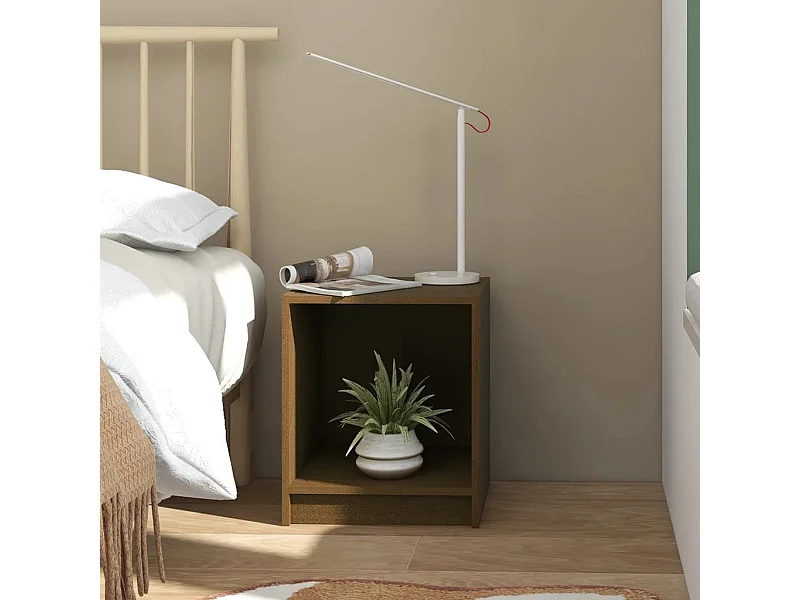 Nachttisch Nachtschrank Honigbraun 35,5x33,5x41,5 cm Massivholz Kiefer -RN45642