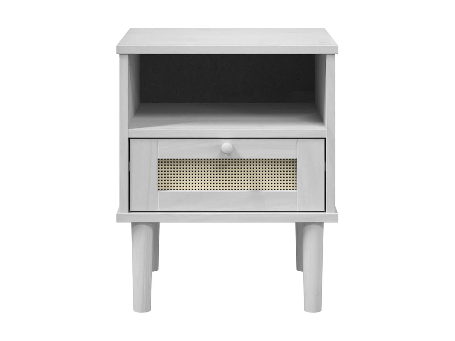 Nachttisch Nachtschrank SENJA Rattan-Look Weiß 40x35x48 cm Massivholz Kiefer -RN99964