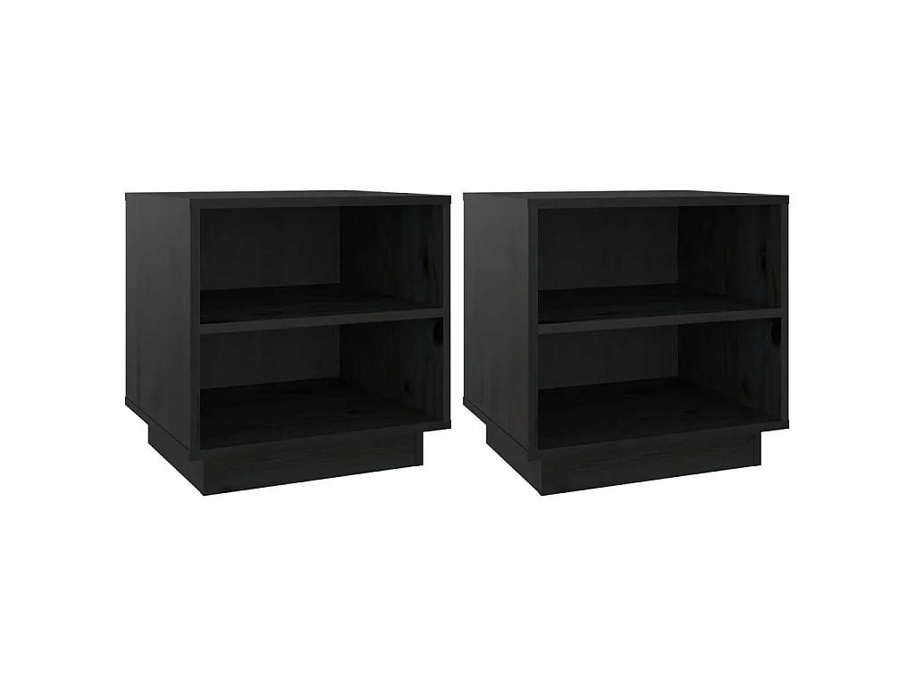 2er-Set Nachttische Nachtschrank Schwarz 40x34x40 cm Massivholz Kiefer -RN85972