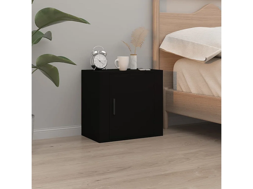 2er-Set Wand-Nachttische Nachtschrank Schwarz 50x30x47 cm -RN90262