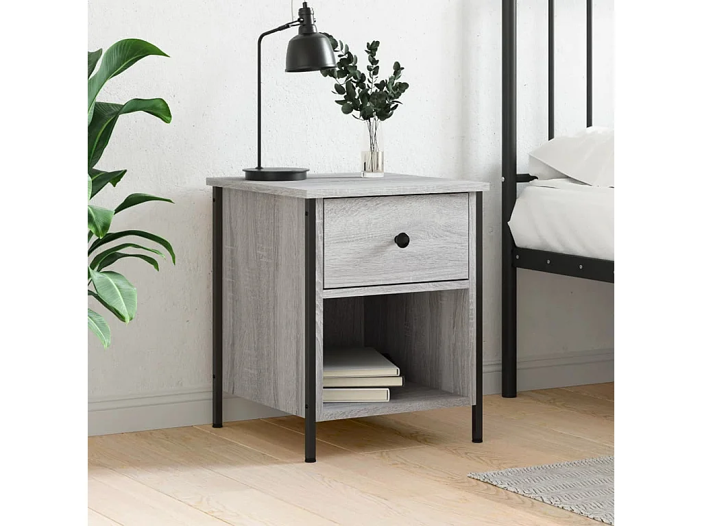 Nachttisch Grau Nachtschrank Sonoma-Eiche 40x42x50 cm Holzwerkstoff -RN46630