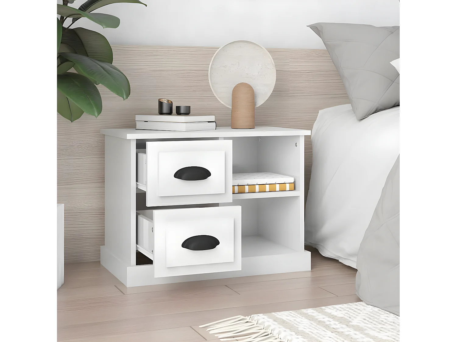 Nachttisch Nachtschrank Hochglanz-Weiß 60x35,5x45 cm -RN58325