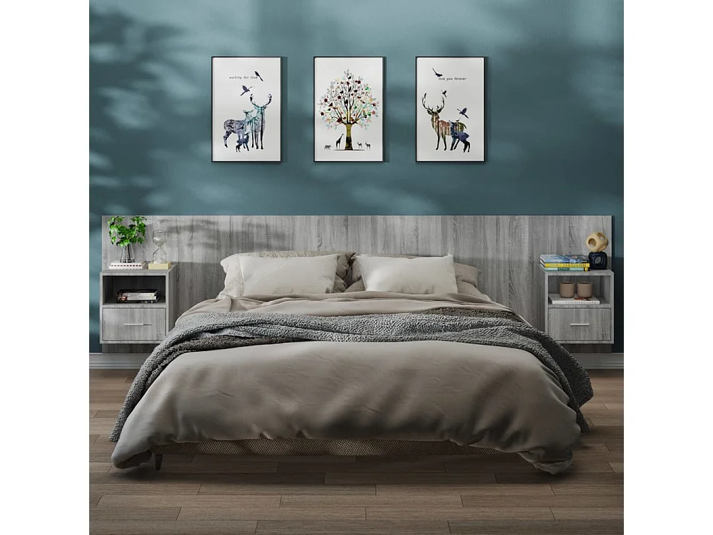 2er-Set Wand-Nachttische Nachtschrank Grau Sonoma -RN84569