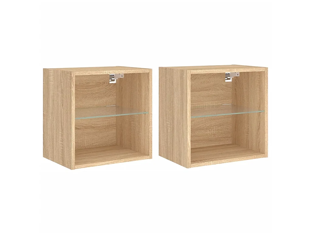 2er-Set Wand-Nachttische Nachtschrank mit LED-Leuchten Sonoma-Eiche -RN39848