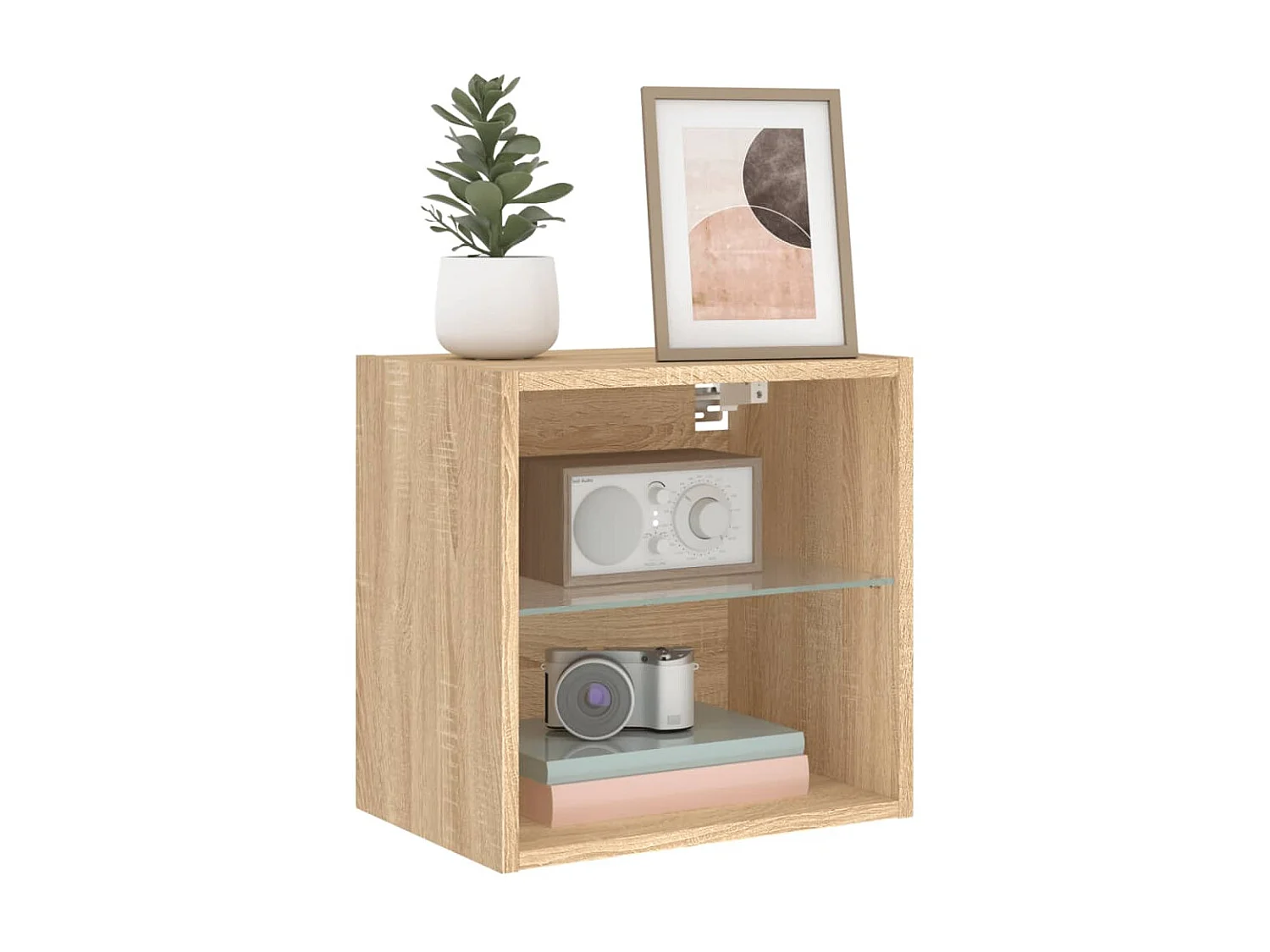 2er-Set Wand-Nachttische Nachtschrank mit LED-Leuchten Sonoma-Eiche -RN39848