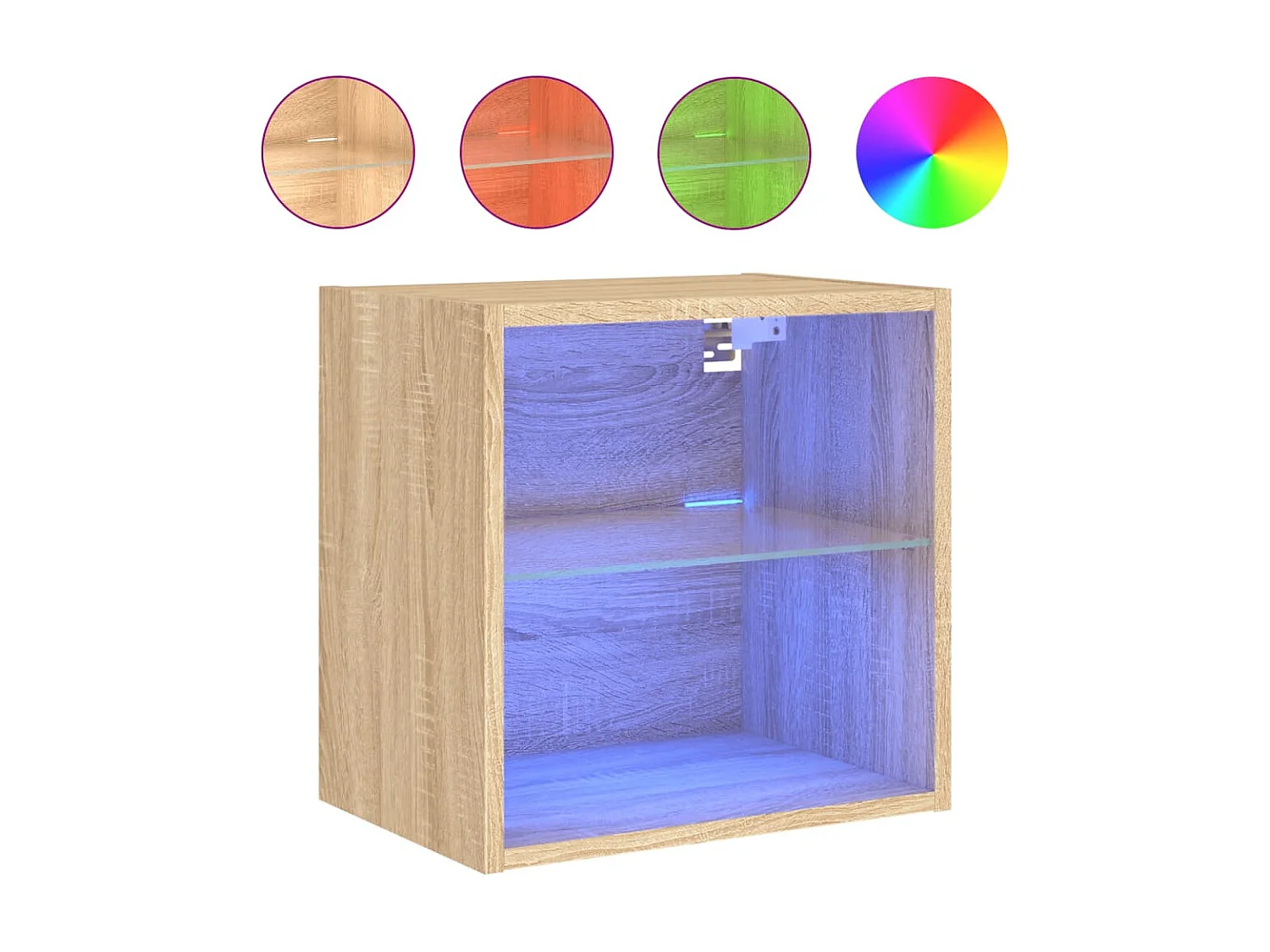 2er-Set Wand-Nachttische Nachtschrank mit LED-Leuchten Sonoma-Eiche -RN39848