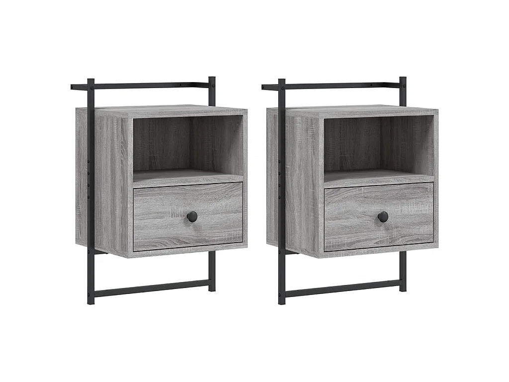 2er-Set Wand-Nachttische Nachtschrank Grau Sonoma 40x30x61 cm Holzwerkstoff -RN88205
