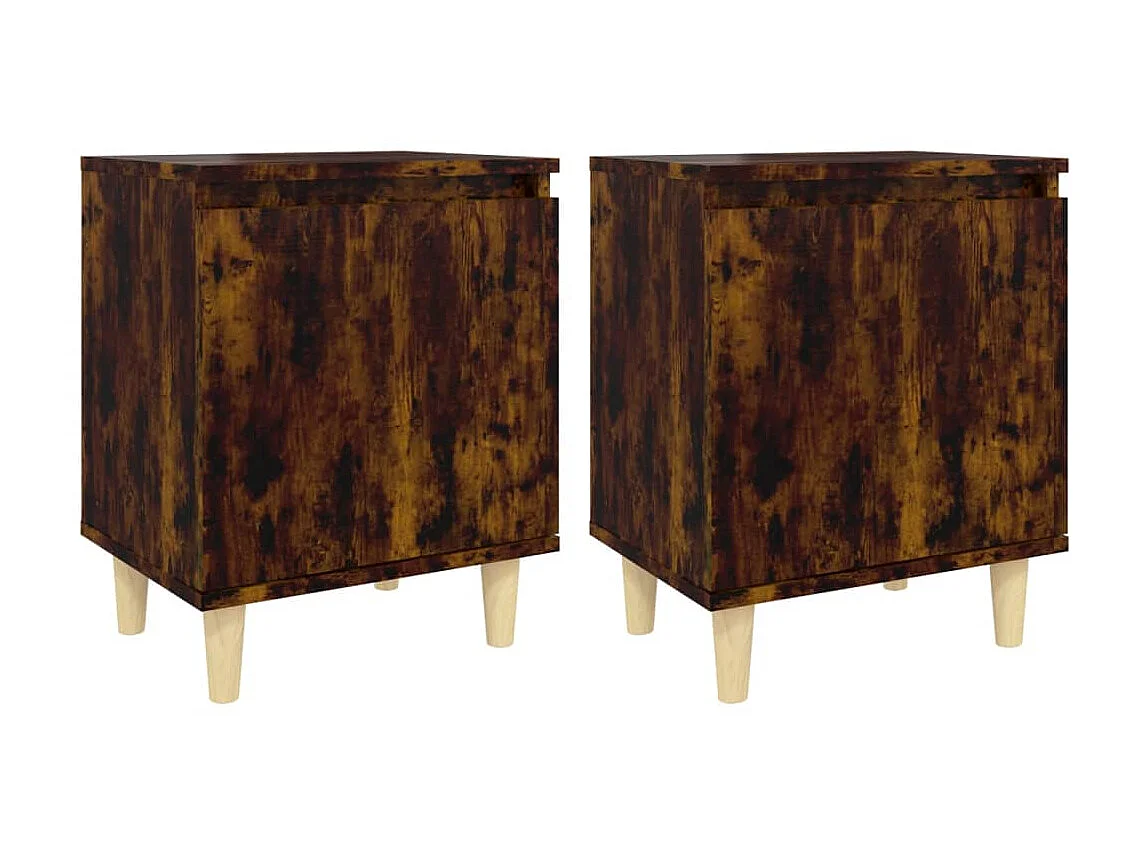 2er-Set Nachttische Nachtschrank Massivholz-Beine Räuchereiche 40x30x50 cm -RN10858