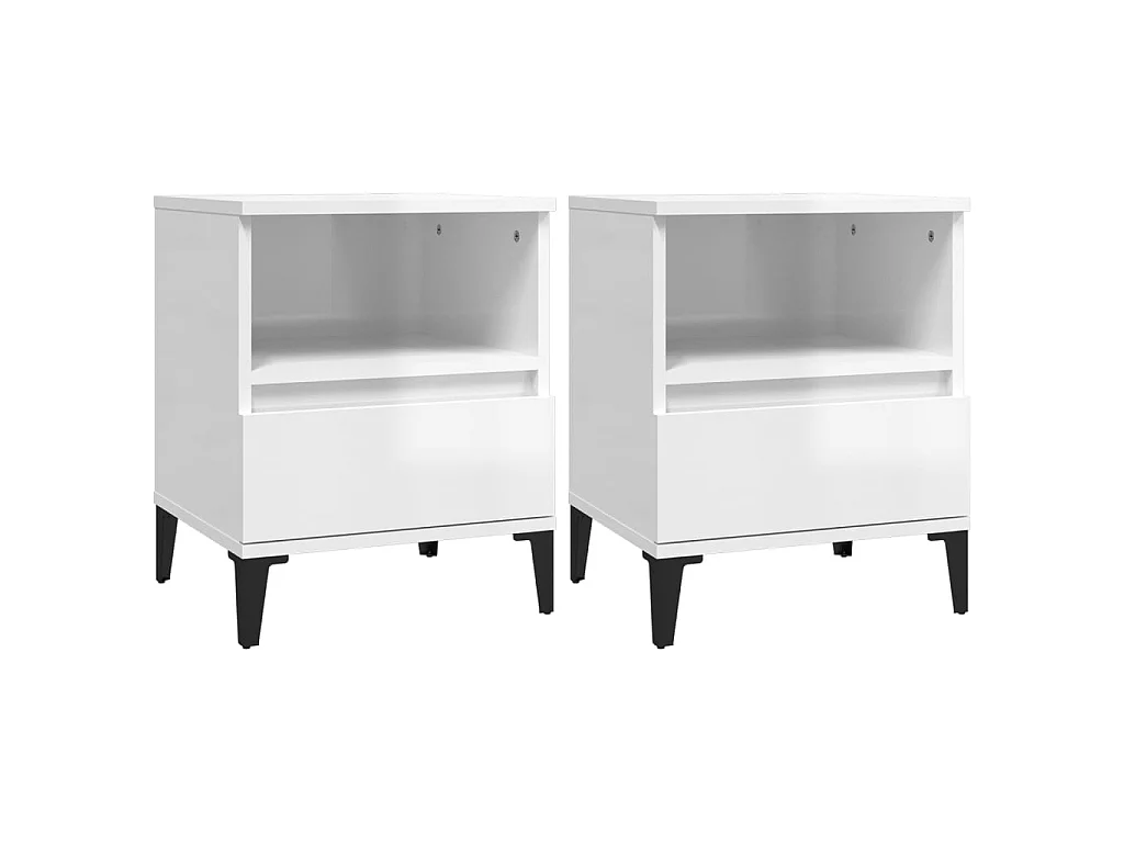 2er-Set Nachttische Nachtschrank Hochglanz-Weiß 40x35x50 cm -RN50101